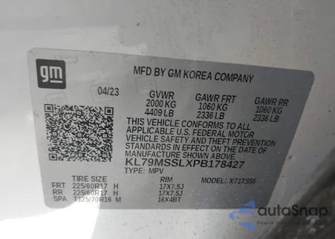 2023 Chevrolet Trailblazer Awd Activ from USA, damaged, VIN KL79MSSLXPB178427